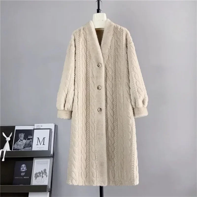 Environmentally Friendly Fur Outwear Women\'s Winter 2024 New MidLength Long Sleeve Warm Mink Fur Plush Fur Lambswool Coat Female