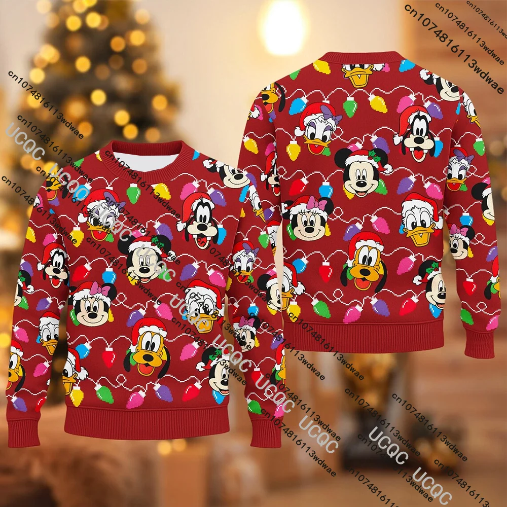 

Рождественский женский свитшот с Микки и Минни в стиле ретро, 2025, Рождественский пуловер с круглым вырезом Disney, Рождественский свитшот для пар