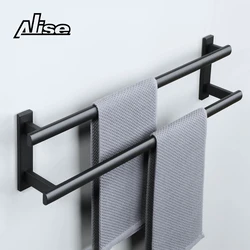 40/50cm Double Towel Rack Wall Mounted Towel Holder for Bathroom Kitchen 304 Stainless Steel Matte Black Bathroom Accessories