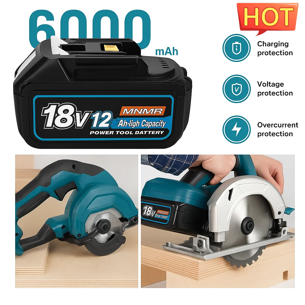 

12.0Ah 18V Li-ion Battery Pack for Makita BL1860B BL1850B BL1830B, Heavy Duty Replacement Fits Drill DDF487 DTW700Cordless Tools