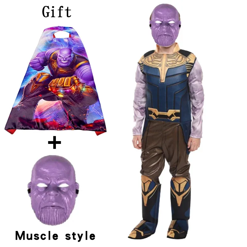 

Hot Superhero Spider Man Thor Hulk Cosplay Costume Muscle with Cape Bodysuit Jumpsuit for Kids Carnival Party