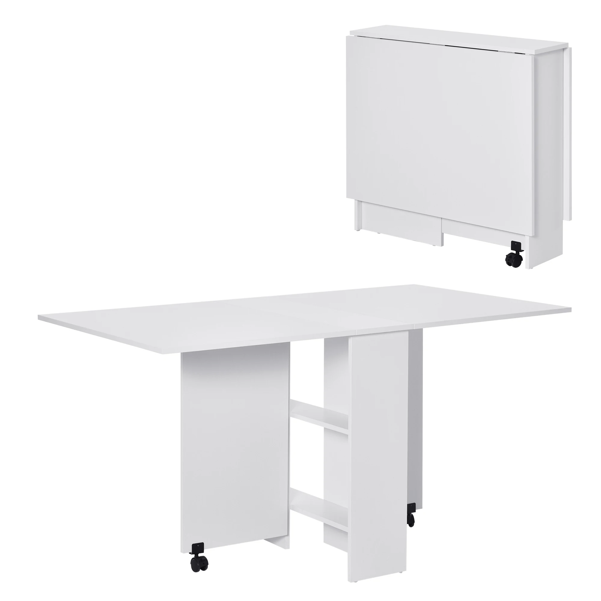 HOMCOM Mesa plegable de madera con ruedas comedor auxiliar cocina escritorio Blanco