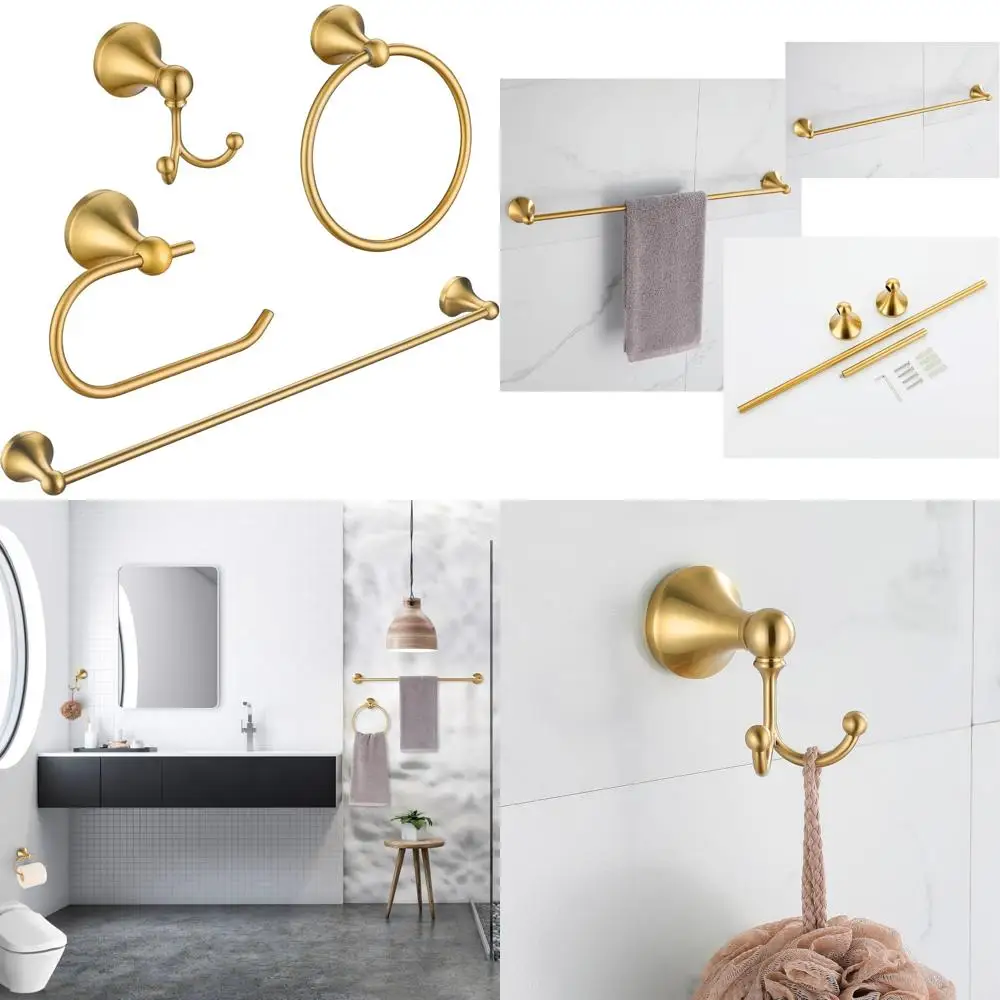 

Luxury Brushed Gold Bathroom Accessory Set - Stainless Steel Wall-Mounted 23.6 Towel Rack