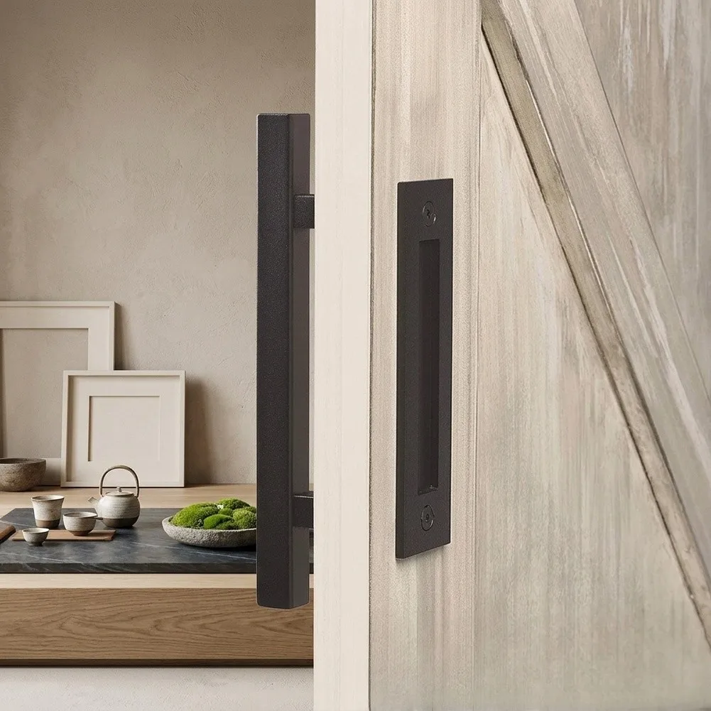 12 Inch Black Square Carbon Steel Sliding Barn Door Handle 300mm Long 25mm Diameter for Garage Kitchen Shed Projects