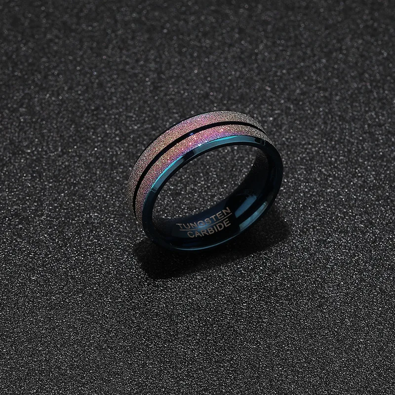 Fashion Titanium Stainless Steel Rings For Men Women Rainbow Sandblasting Finish Center Groove Men Rings Wedding Band Jewelry