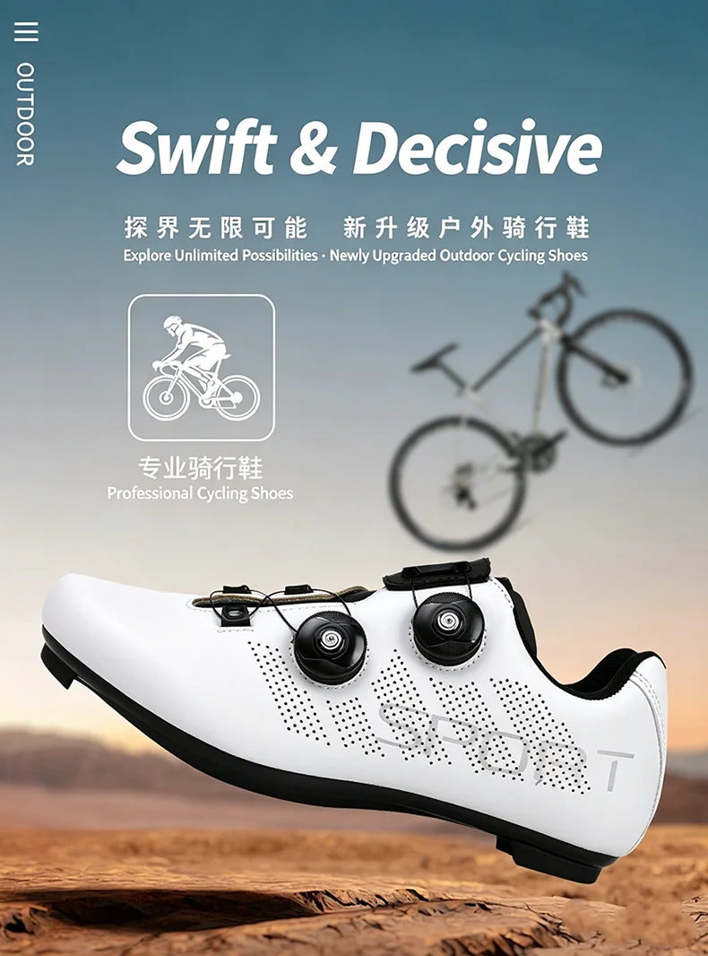 Atmungsaktive Radsportschuhe MTB Fahrradschuhe Herren Renn- und Wettkampfschuhe Selbstverriegelnde Speed-Fahrradsneaker Damen Cleat-Straßenradsportschuhe – Detail 2