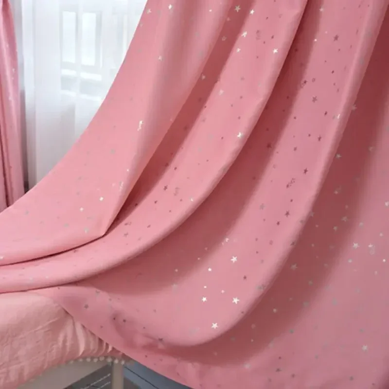 Shiny Stars Children Cloth Curtains For Kids Boy Girl Bedroom Living Room Blue/Pink Blackout Cortinas Custom Made Drape wp123#40