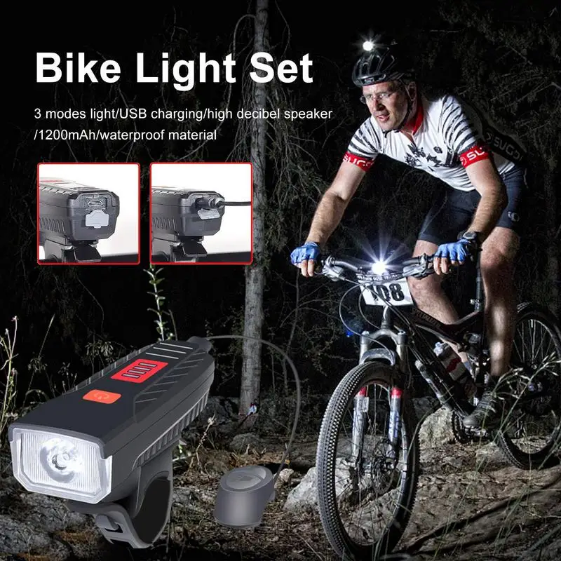

Cycling Lights With Horn Anti Theft Water Resistant Rechargeable Lamp Cycling Accessories Night Riding Safety Tool For Outdoor