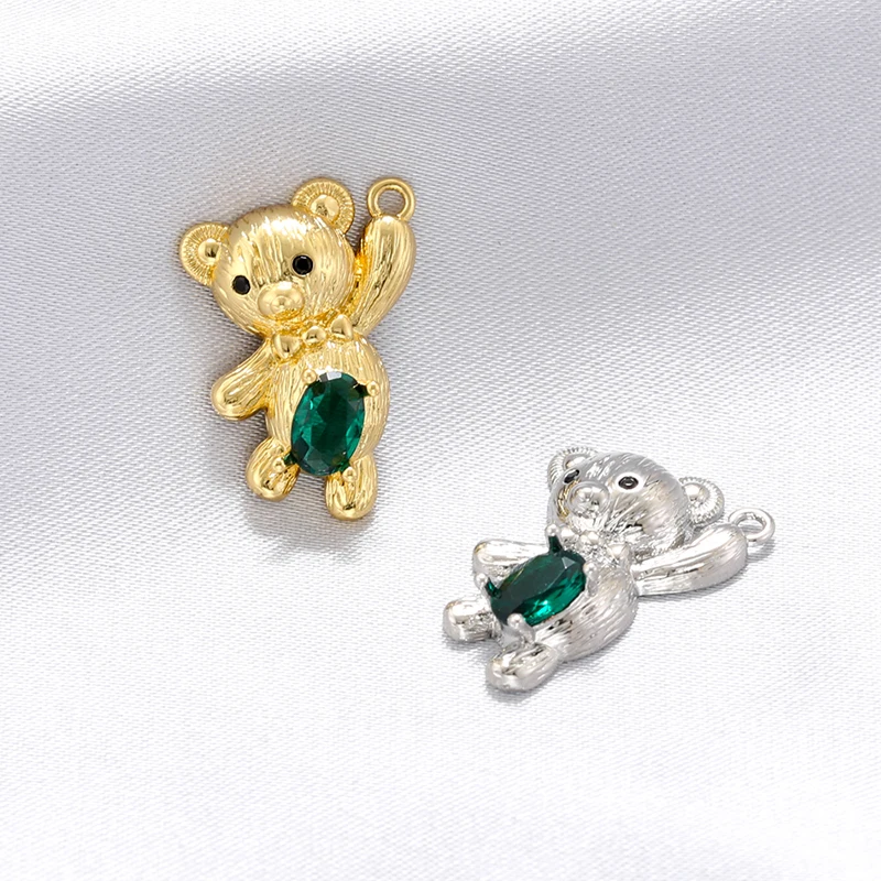 ZHUKOU Cute Bear charms for Jewelry Making Heart Cubic zirconia jewelry pendants Jewelry materials supplies wholesale VD1402