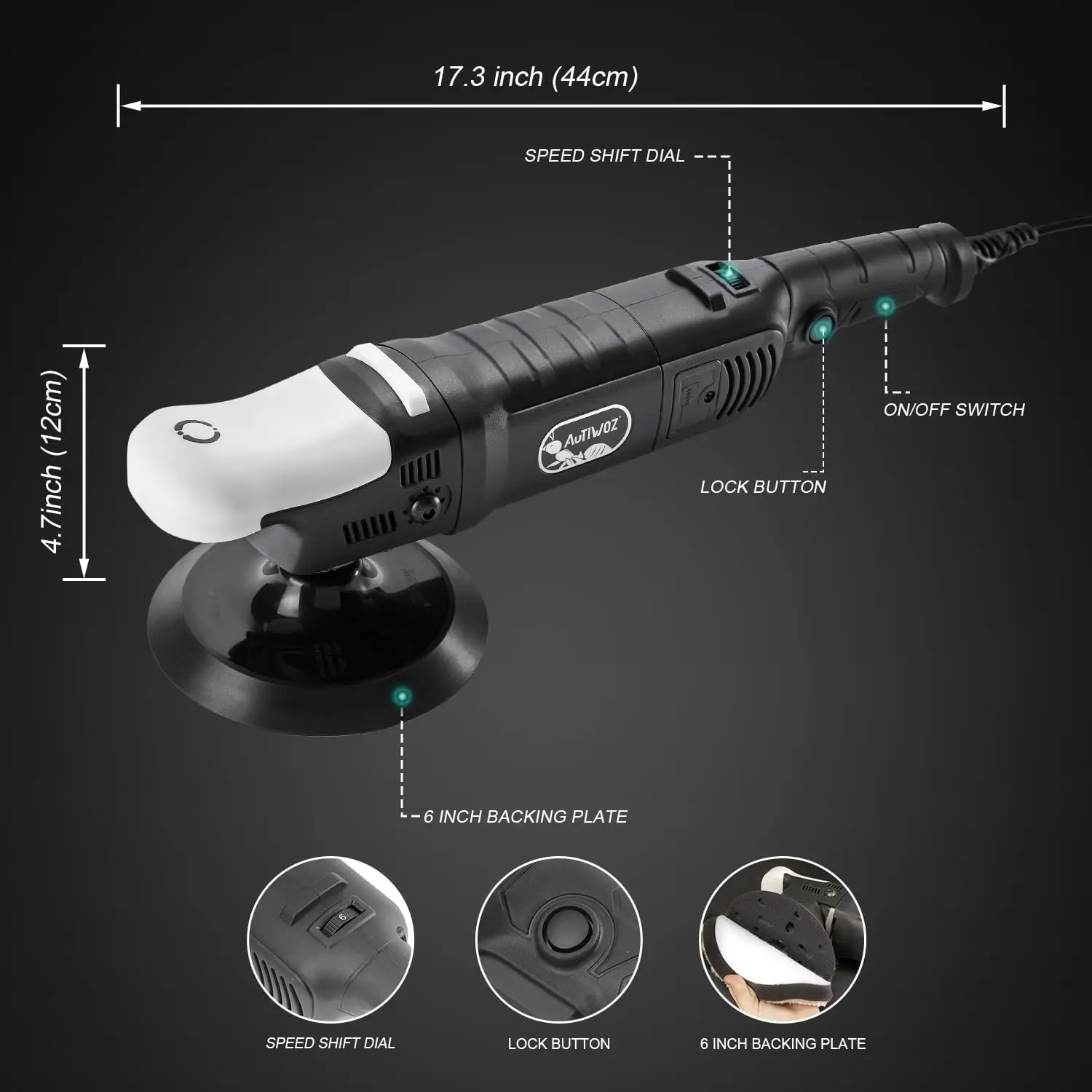 AUTIWOZ 6Inch Car Polisher Rotary Polisher for Car Detailing 6 Variable Speeds 1000-3800 RPM Rotary Buffer Kit for Car Detail