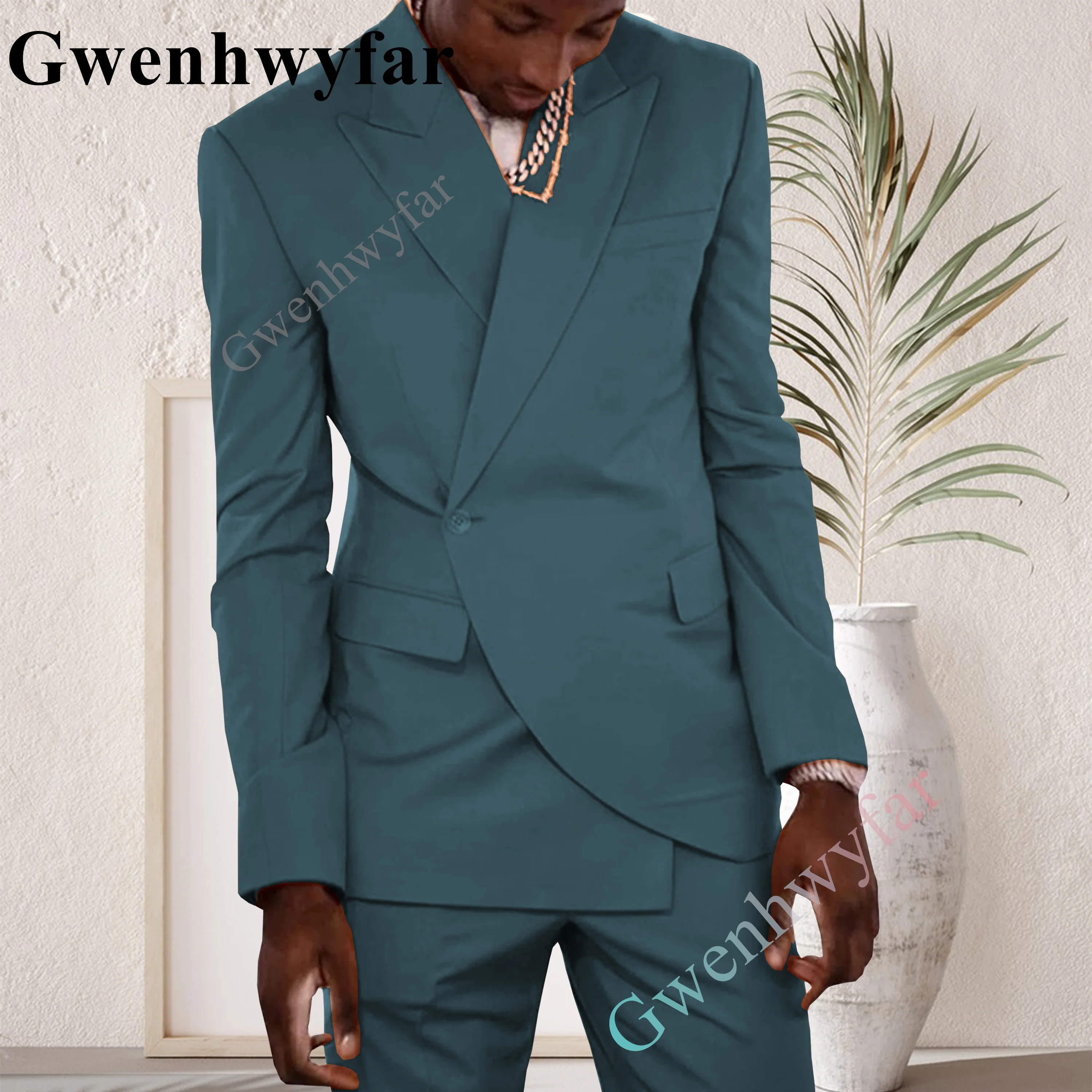 

Gwenhwyfar Peacock Green Men Blazers 2 Pieces Sets Formal Suits Full Business Korean 2023 Pants Blue Coat Wedding Elegant Jacket