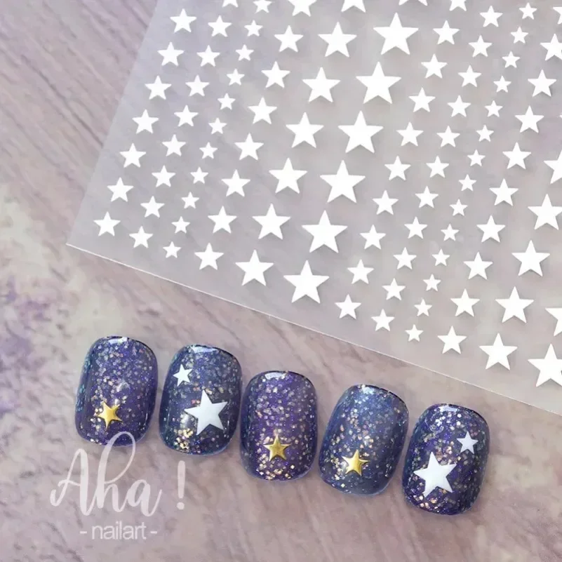 1pc  Star Nail Art Stickers Y2K Charms Self-Adhesive Sliders Laser White Chrome Gel Polish Decals Kawaii Accesories