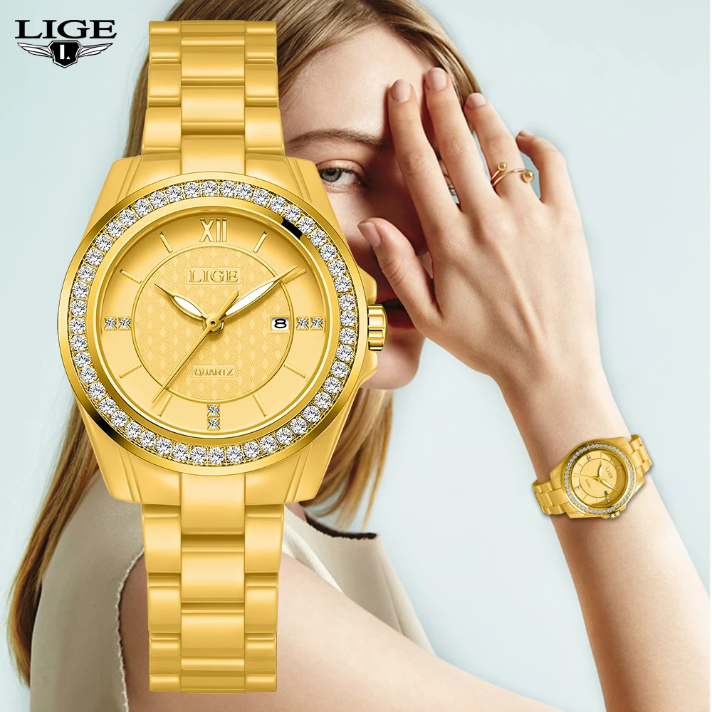

New LIGE Fashion Quartz Watch for Women Ceramics Strap Waterproof Date Women's Watches Elegant Luxury Diamond Ladies Wristwatch