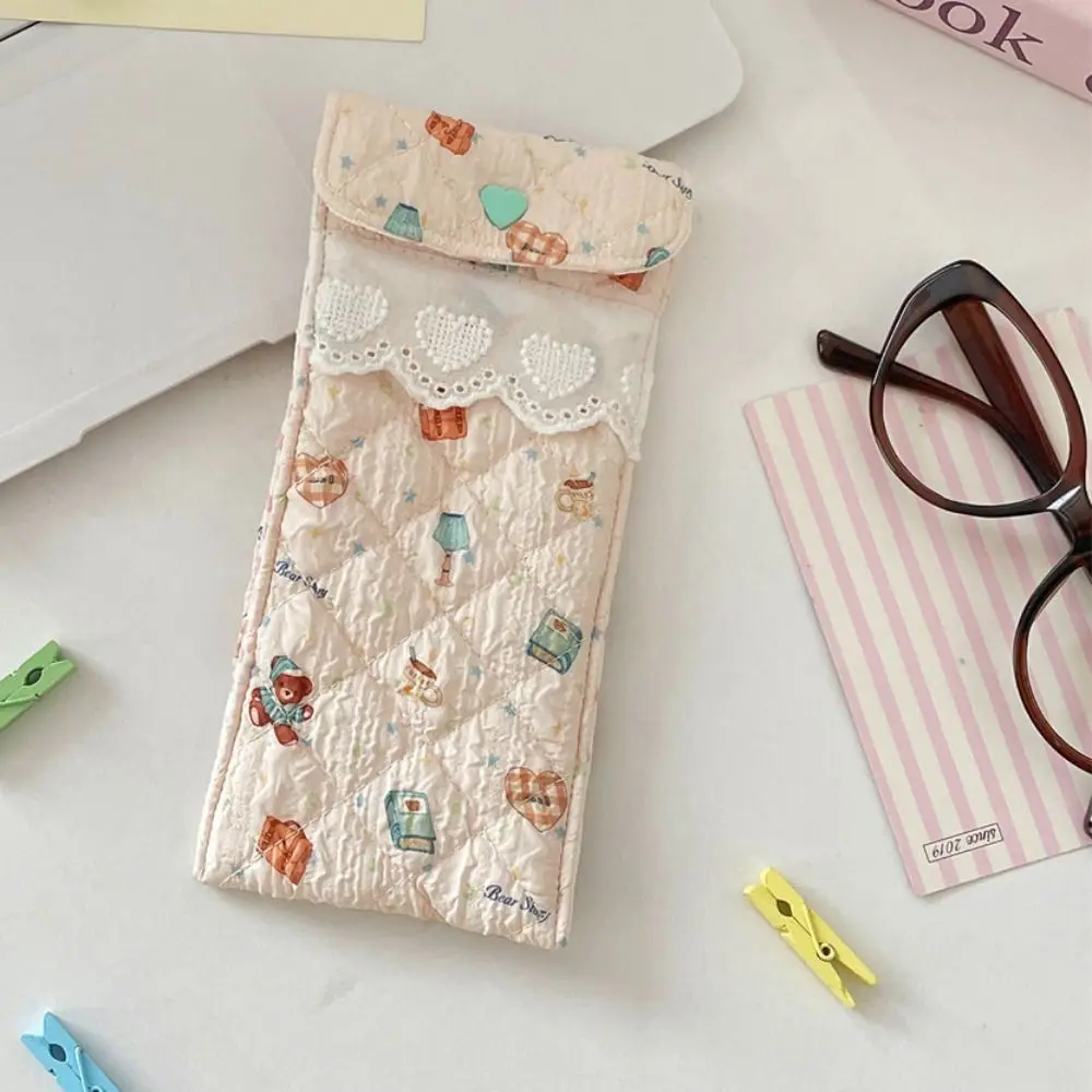 Korean Style Cotton Glasses Storage Bag Lace Heart Multi-Functional Cute Pencil Case Sunglasses Pouch Sweet Lipstick Bag Girls