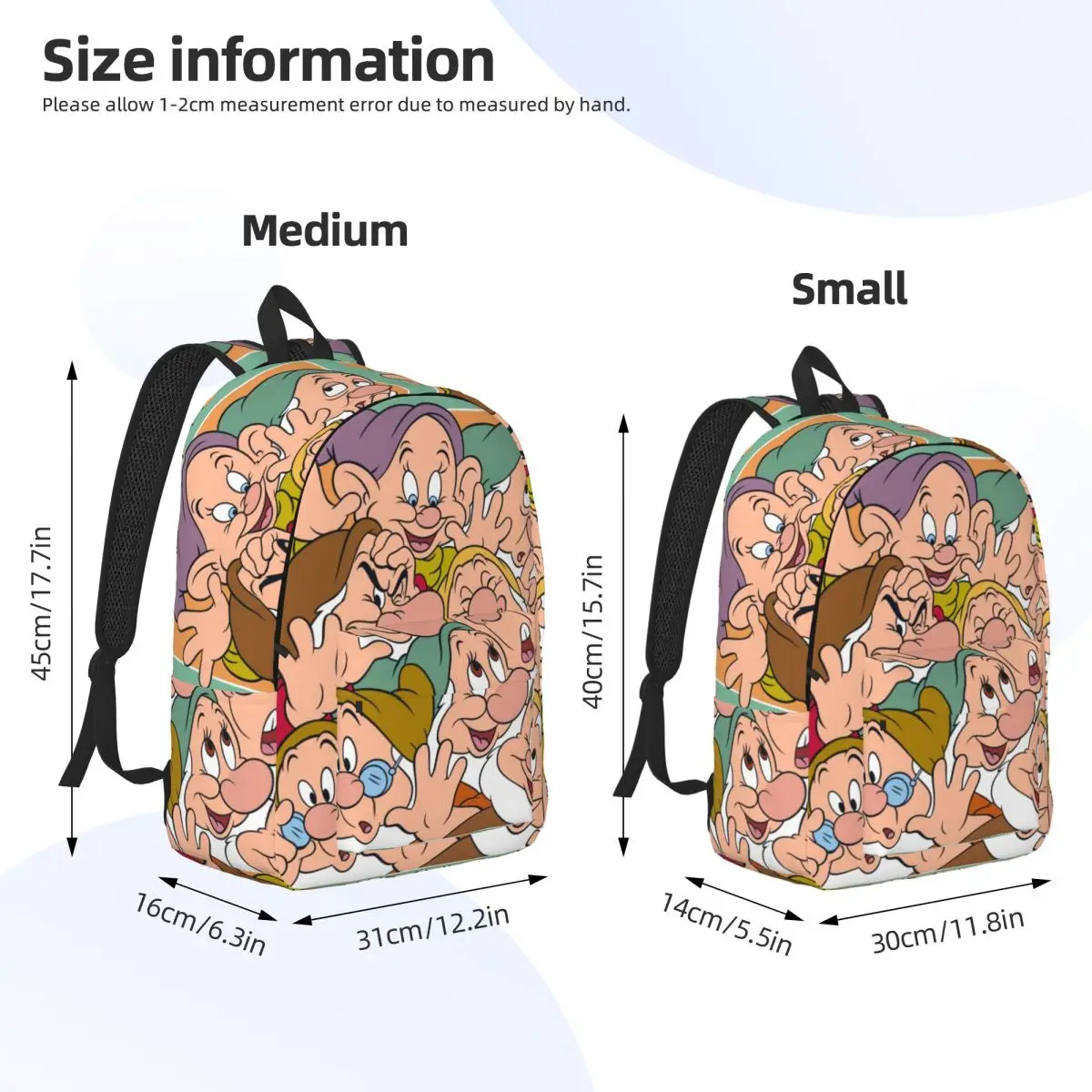 Custom Snow White And The Seven Dwarfs Canvas Backpack for  School College Students Bookbag Fits 15 Inch Laptop Cartoon Bags