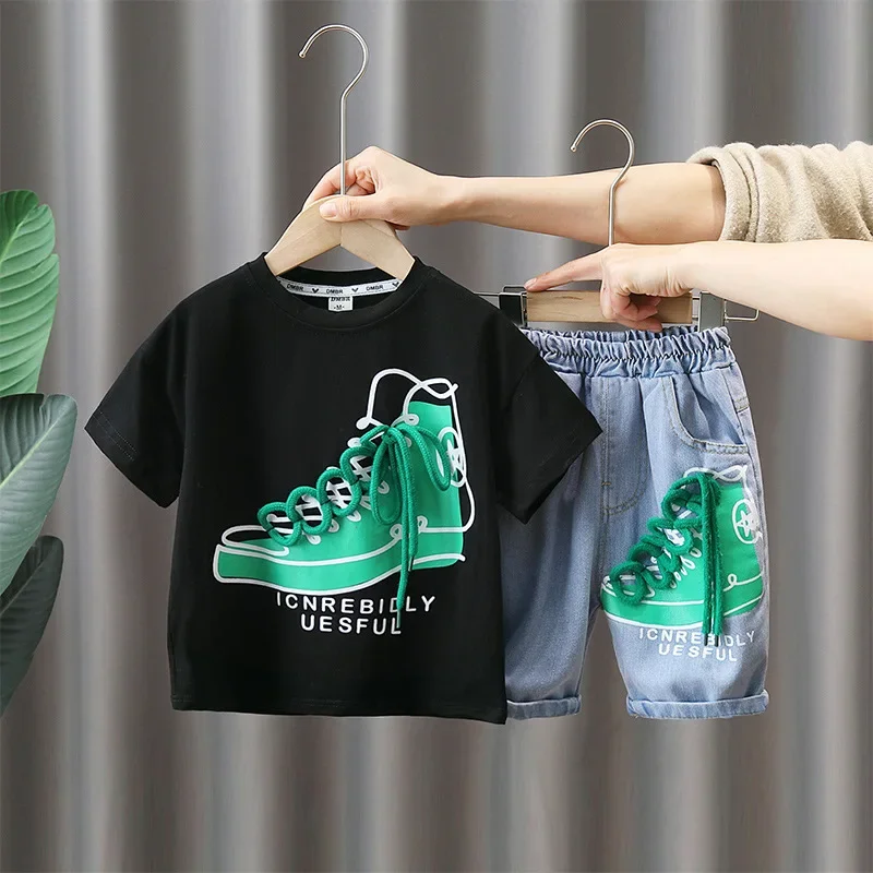 

Boys Clothes Sets Summer 2023 Teenagers T-shirts Denim Shorts 2pcs Tracksuits For Baby 8 Years Sports Suit Children Outfits Kids