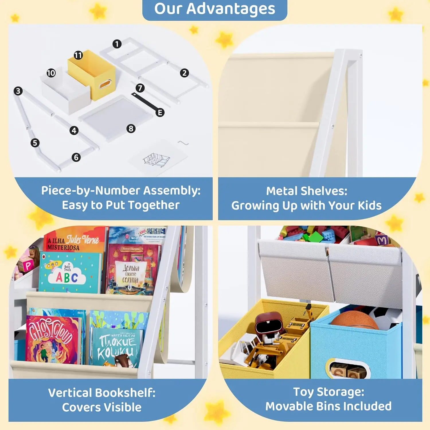 رف كتب للأطفال مع صناديق ألعاب ورف كتب - منظم حضانة مونتيسوري لغرف الأطفال الصغار #6