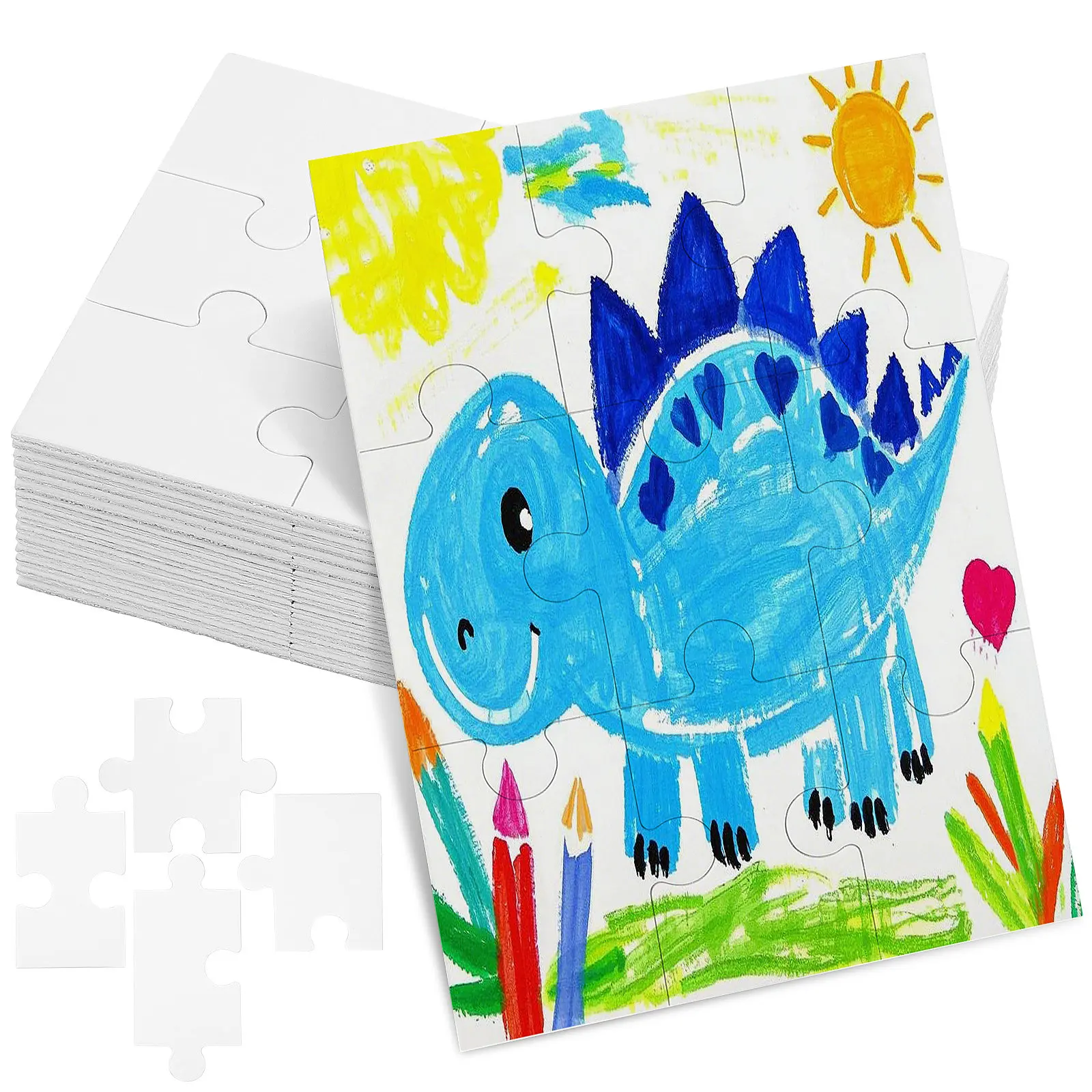 

15 Sheets Blank Paper Puzzle DIY Unfinished Coloring Puzzle Set for Kids Creative Drawing Doodling Hand Eye Coordination Safe