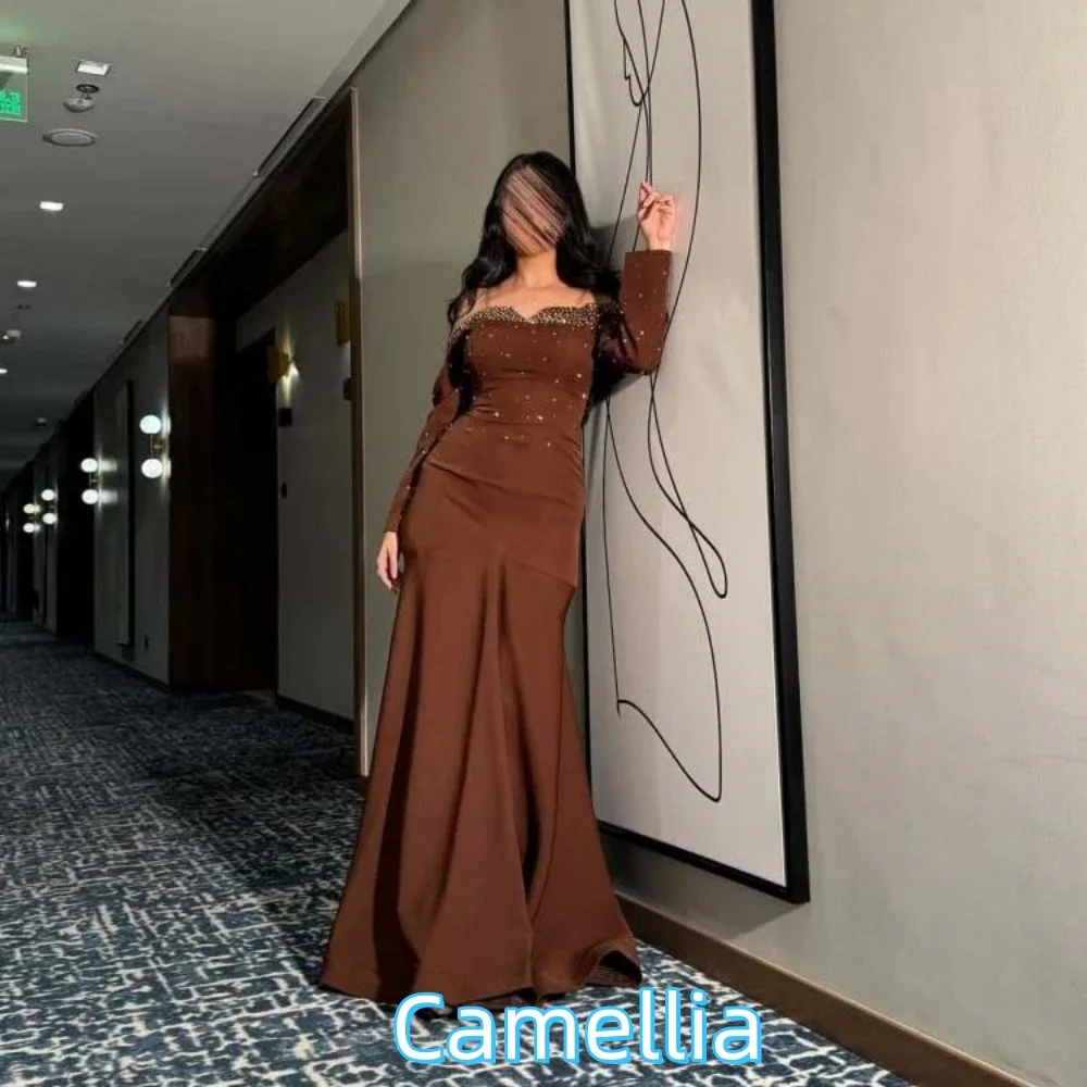 

Customized Exquisite Mermaid Evening Dress Charming Beading Prom Dress Sexy Boat-neck Ruffles Party Gown فساتين سهرة فخمة 2025