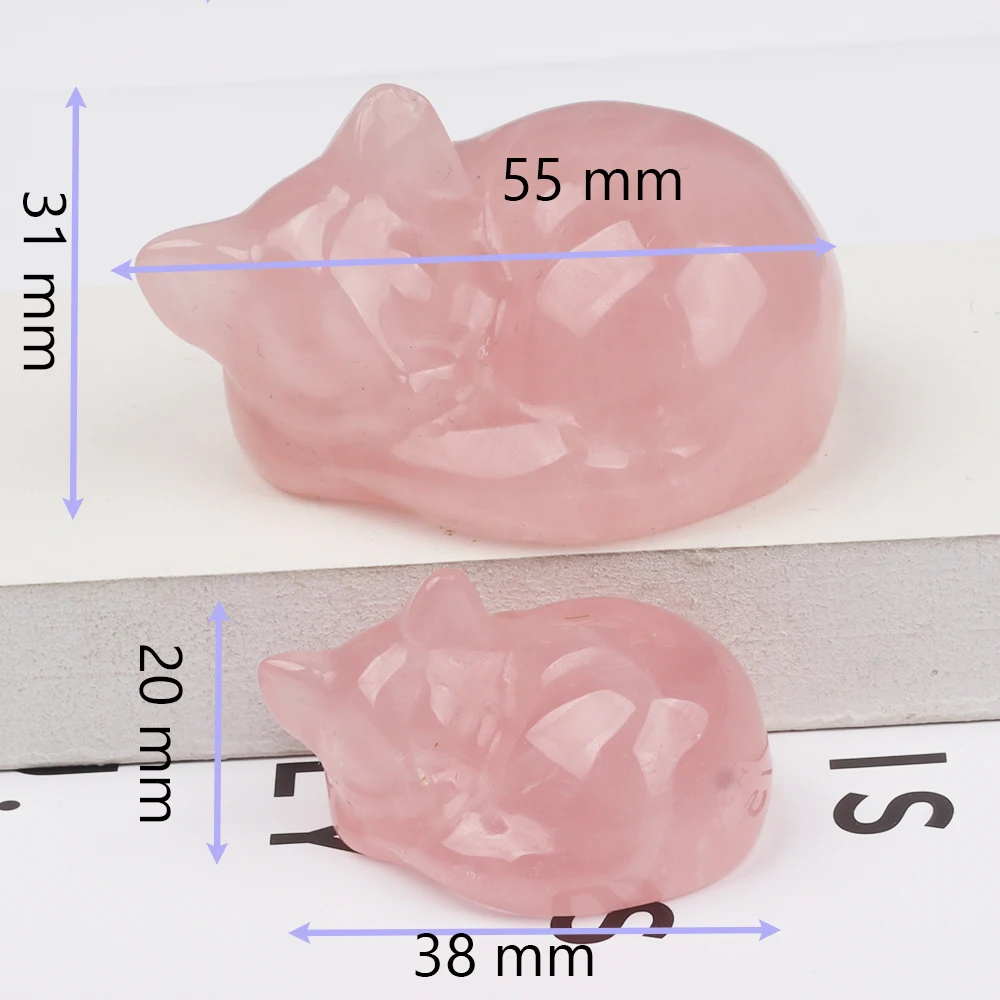 Big Rose Quartz Sleeping Cat Decoration 2.2 Inch Crystal Carved Animal Mineral Healing Souvenir Big Size Zoo Theme view 6