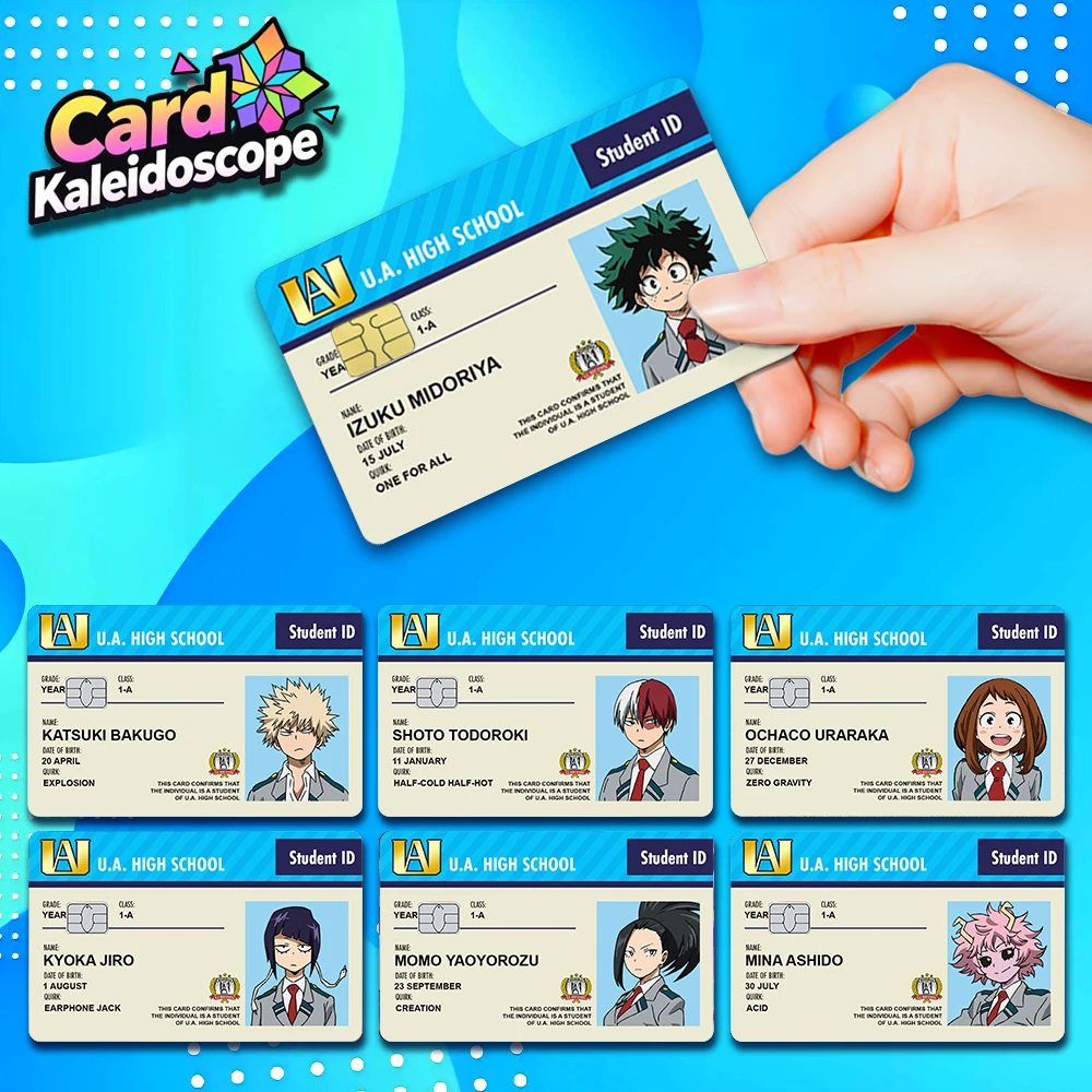 

Anime My Hero Academia Student ID Series Redit Card Skin Sticker for VISA JCB Mastercard and Other Bank IC Card Decoration