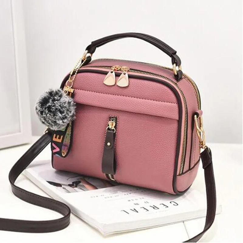 Tassel Messenger Shoulder Bag For Women PU Leather Handbag Lady Boston Hairball Messenger Bags Ladies Luxury Crossbody Totes Bag