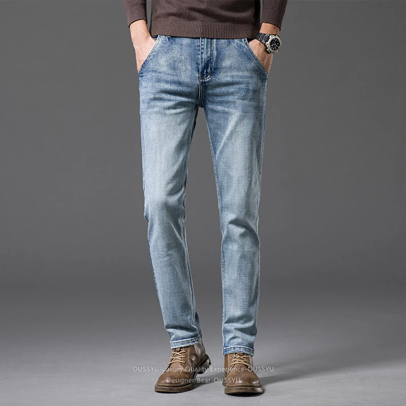 High Quality Men's Jeans Classic Zipper Pocket Slim Cotton Retro Bike Skinny Denim Pants Work Autumn Trouser Male Plus Size 40
