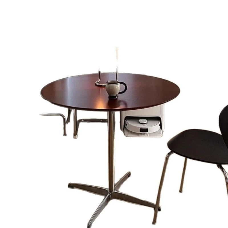 Vintage-style round table, small studio table, solid wood dining table and chairs, balcony café small round table