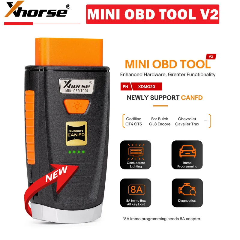 Xhorse Mini OBD Tool V2 XDMO20 Newly Supports CANFD Protocol / LED light / 8A IMMO Box All Key Lost