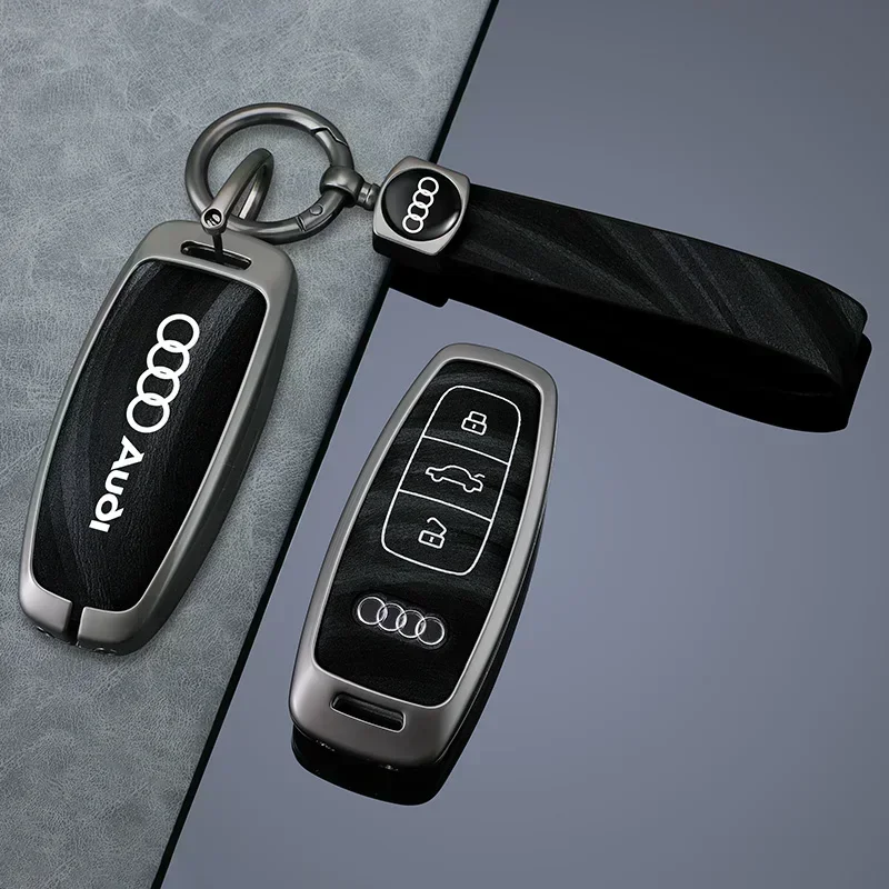 Zinc Alloy Leather Car Smart Key Case Cover Shell For Audi Q8 C8 A6 A7 A8 2018 2019 Auto Keychain Protection Keyless Accessories - view 6