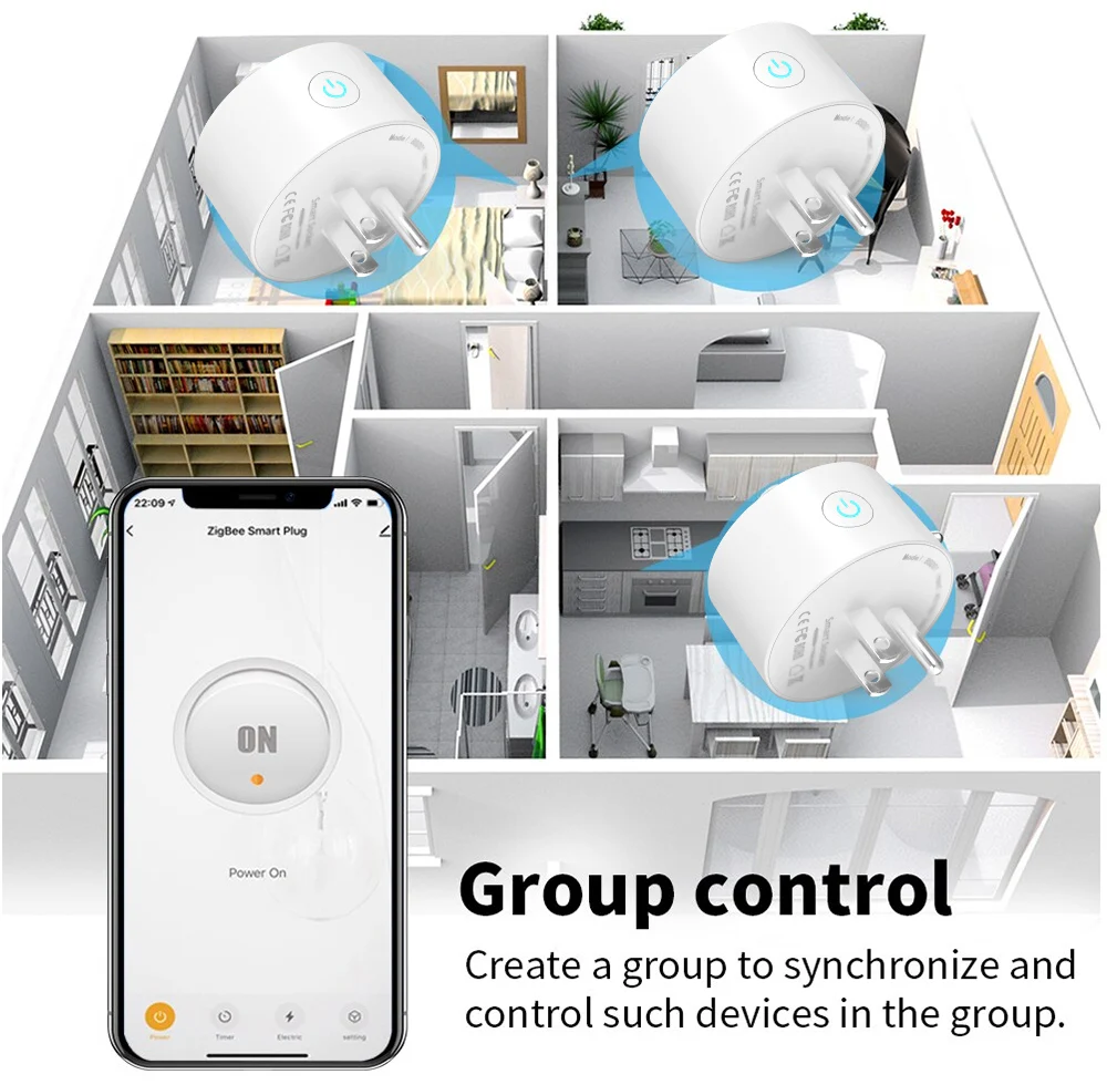 Tuya Smart Plug EUA, Tomada WiFi Zigbee com Monitoramento de Energia, Função Temporizador, Aplicativo Smartlife, Compatível com Alexa, Google Home,