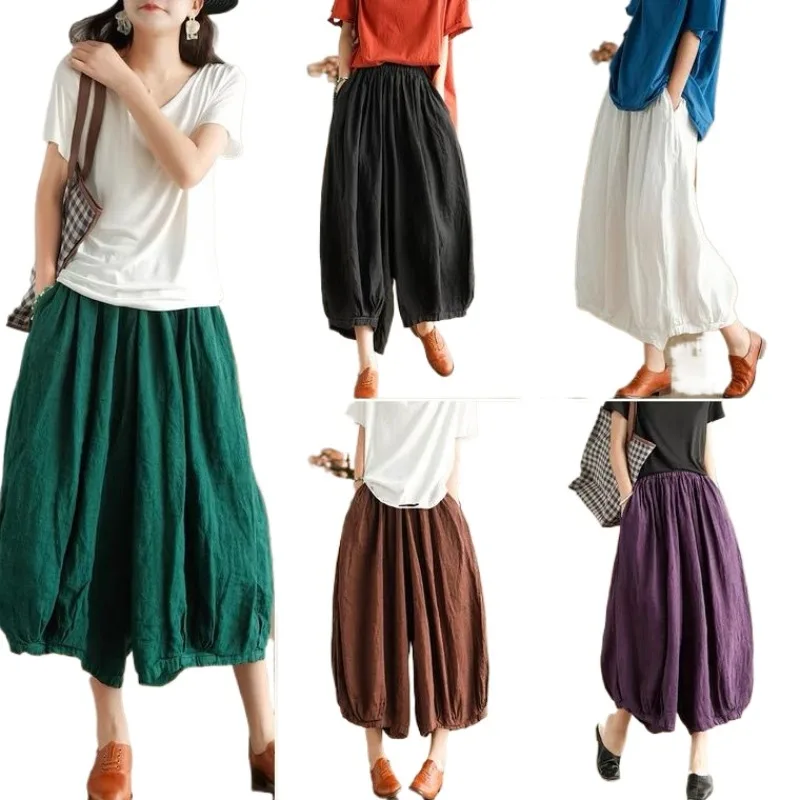 

Wide Leg y2k Pants For Women Casual Elastic High Waist Pocket Skirt pants Female 2025 Summer New Solid Calf-length Trousers