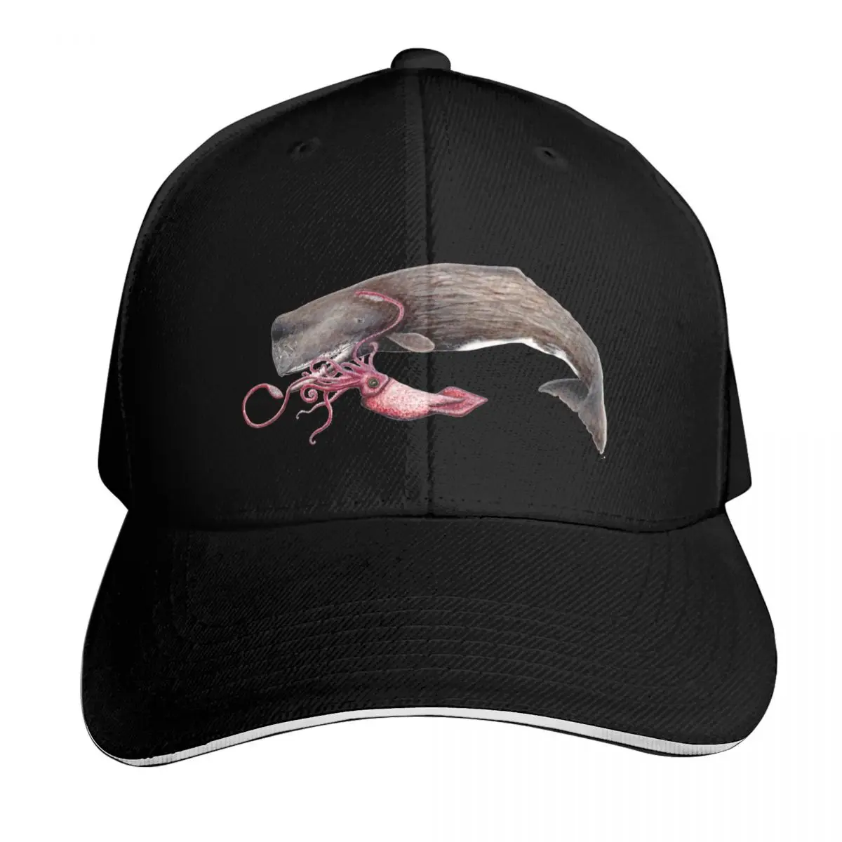 Sperm whale and squid battle Baseball Cap Breathable Mesh Back Adjustable Buckle Closure Moisture Wicking Quick Dry