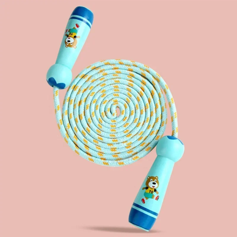 Primary School Children Kindergarten Beginner Boys and Girls Skipping Rope Adjustable Cotton Rope Children's Wooden Handle Skipp