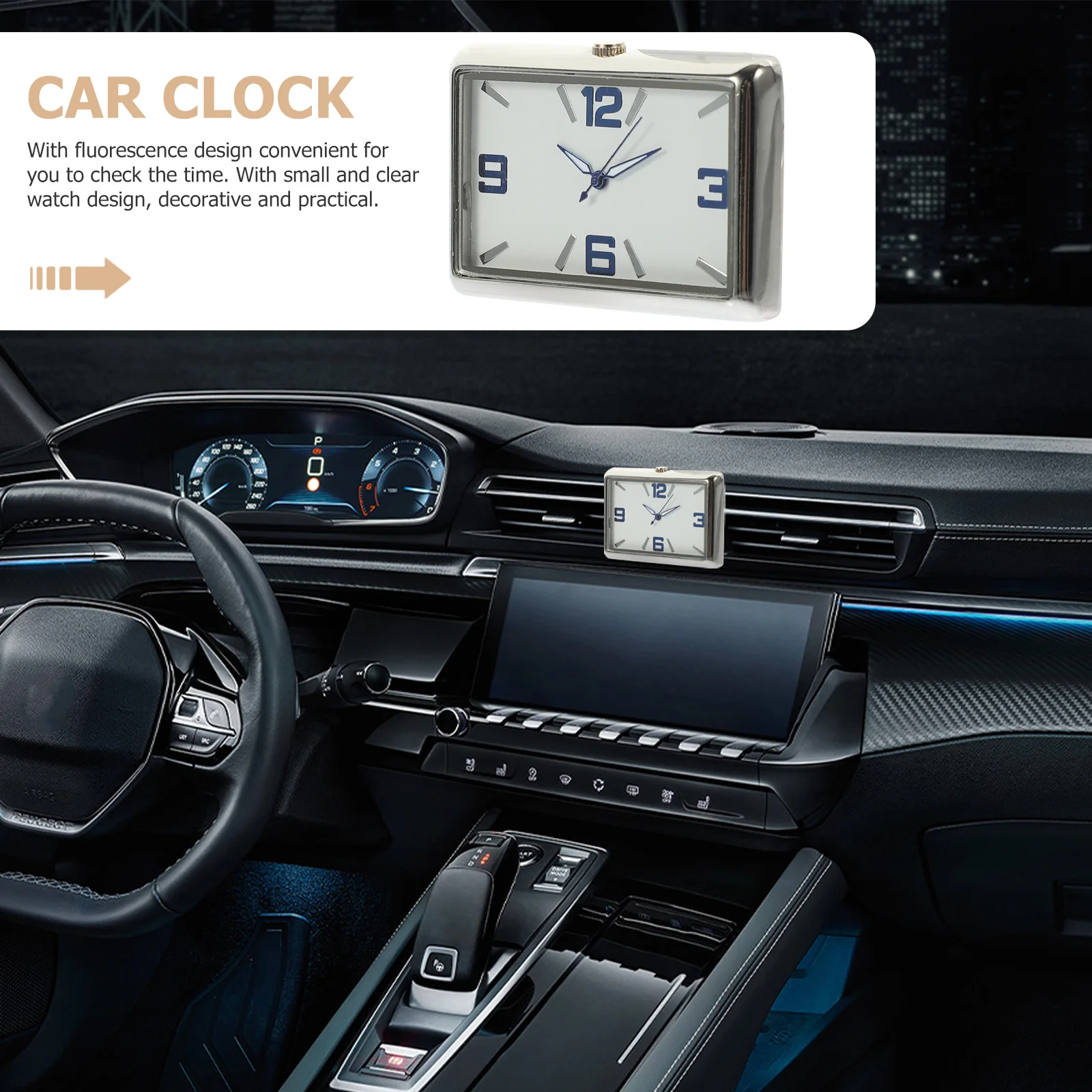 

Square Car Dashboard Clock Tiny Small Analog Clock Stylish Simple Design Car Vent Stick on Dashboard Decor Tiny Lock