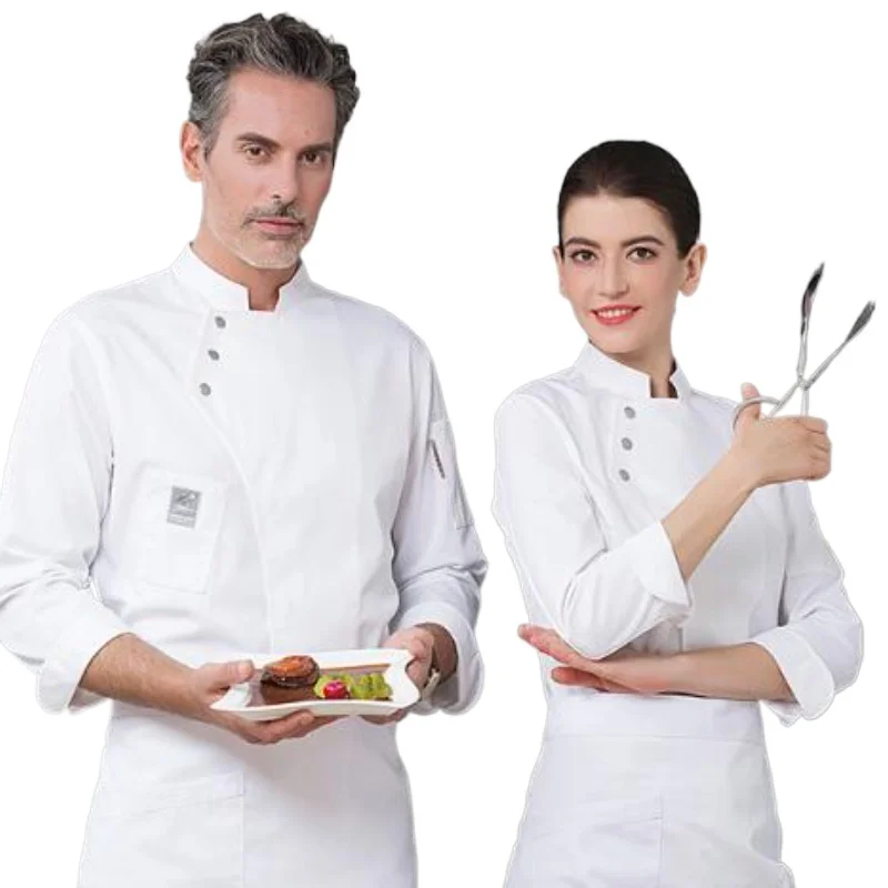 シェフユニフォーム ユニセックス 長袖 作業服 ベーカリー レストラン キッチン ケータリング シェフジャケット フードサービス 通気性のあるオーバーオール