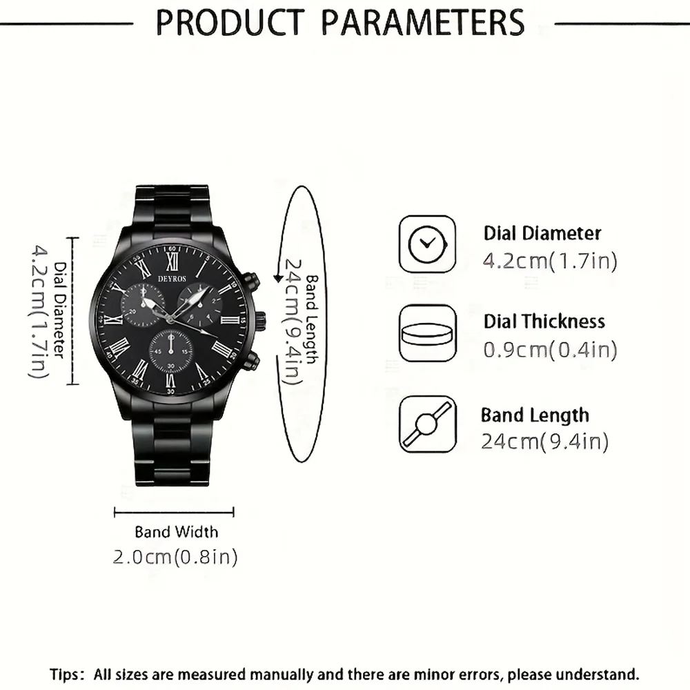 4-Piece Men's Business Watch Set, Stainless Steel Quartz Watch with Round Dial and Index Display, Ideal Gift for Men