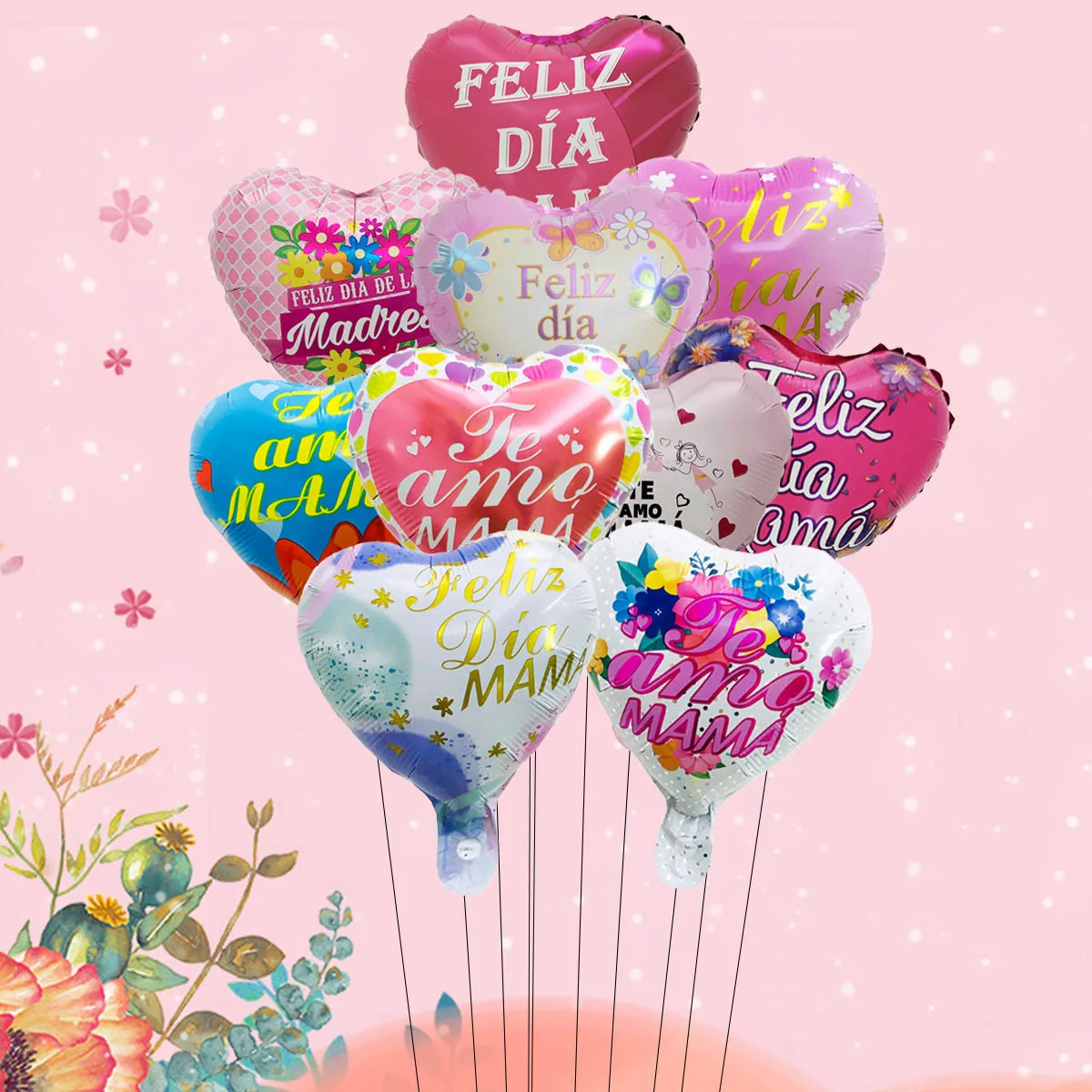 10 Globos de Aluminio con Forma de Corazón de 10 Pulgadas con la Frase 'Te Amo Mamá' en Español, Globos de Aire con Forma de Corazón para el Día de la Madre, Decoraciones para el Día de la Madre