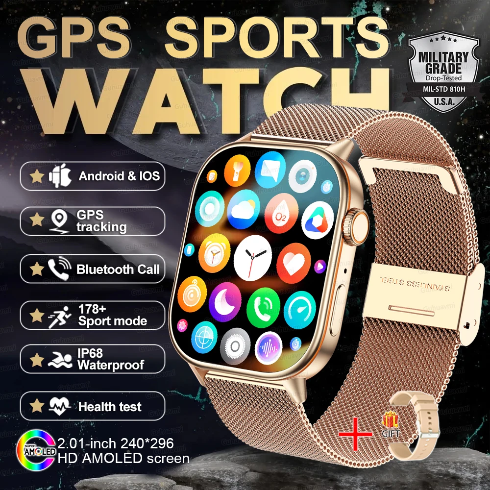 Neue GPS-Militär-Smartwatch mit Eingebautem GPS-Kompass Höhenmesser Barometer 10ATM IP69K Wasserdicht AMOLED BT-Anruf Smartwatch