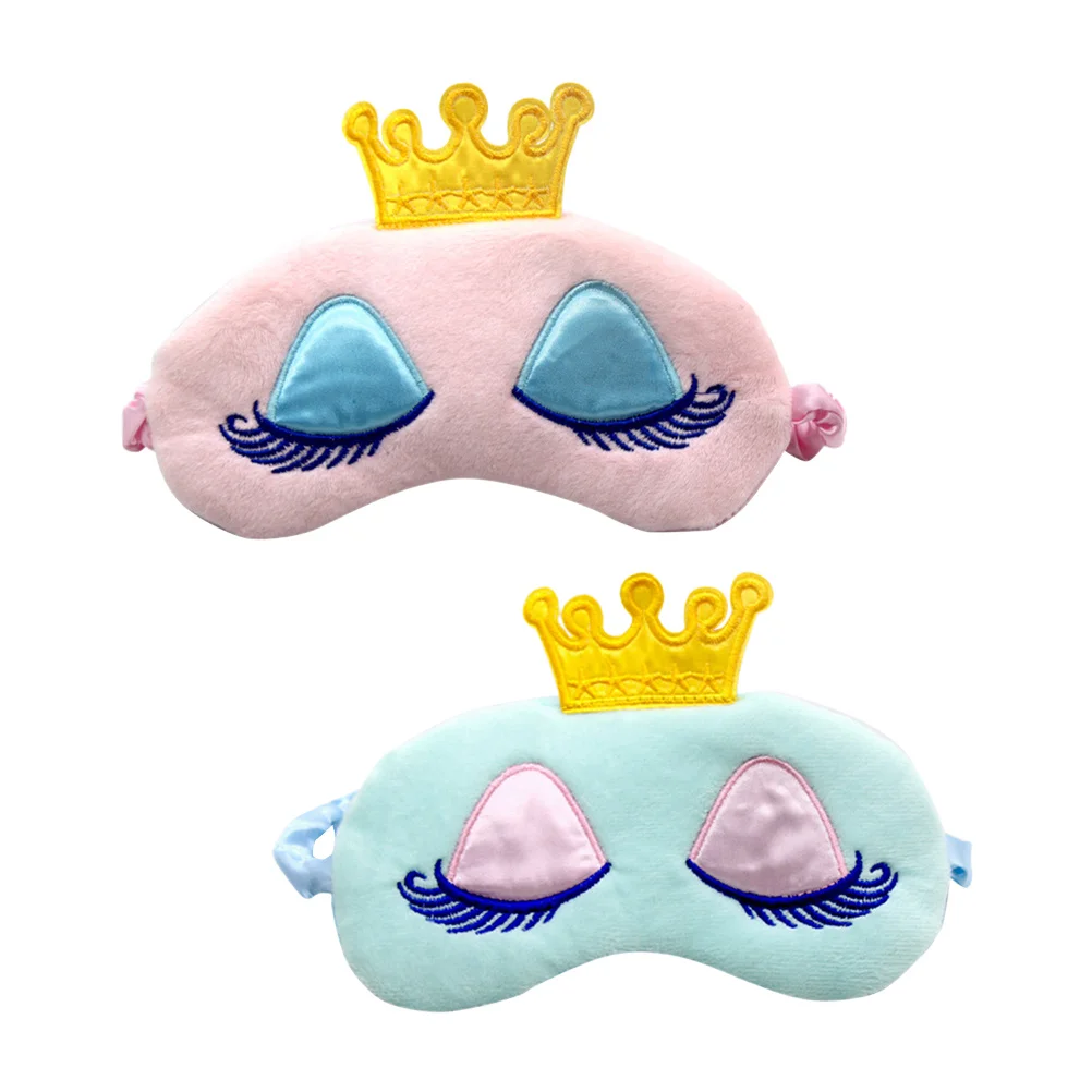 قطعتان من رقعة العين الكرتونية، مادة ناعمة تحجب الضوء، ملحقات النوم، تصميم تاج للسفر إلى المنزل باللونين الأزرق والوردي #6