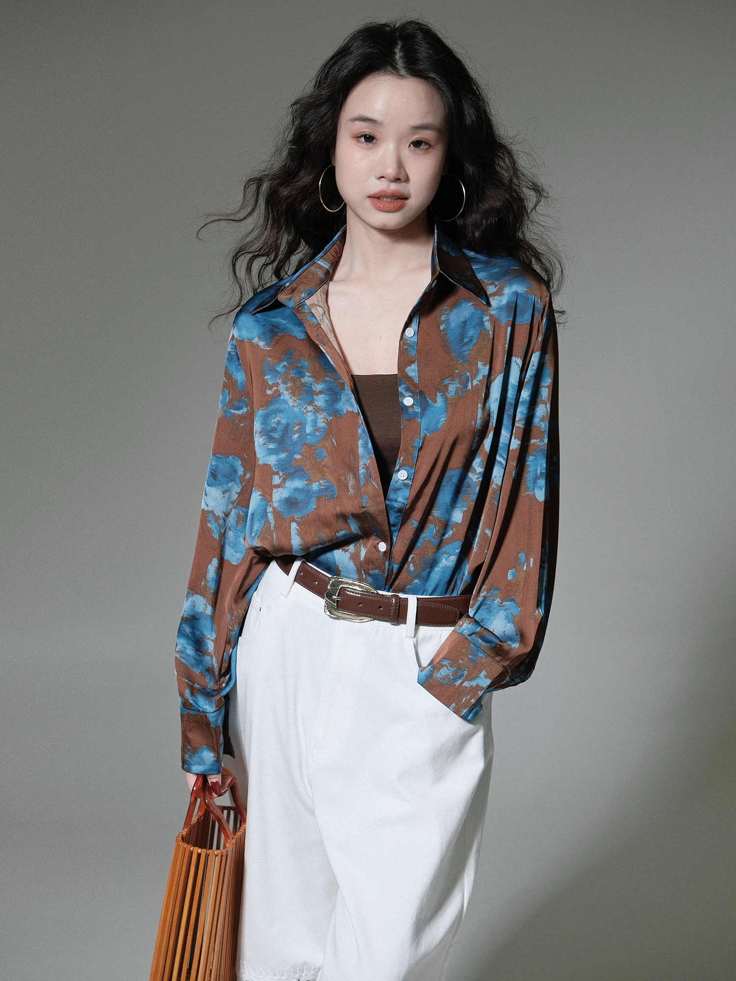 

Женская рубашка Ivy Yang с абстрактным градиентом, на одной пуговице, свободного кроя, с длинными рукавами, модная повседневная модель из полиэстера