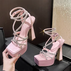 Aneikeh Water Diamond Hollow Open Toe Fashion Sexy Super High Heel Sandals Night Club Steel Pipe Dance Shoes Gladiator Sandals