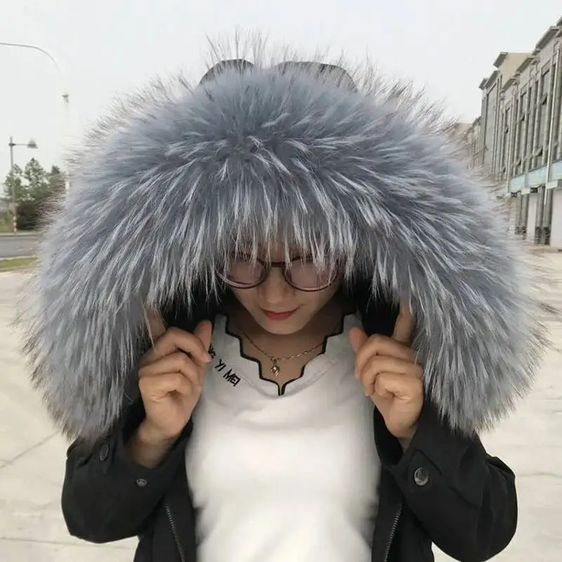 Winter Real Raccoon Fur Collar For Parkas Women Natural Fur Scarf Warm Genuine Furry Fur Hood Trims Coats Decor Female Scarves - view 3