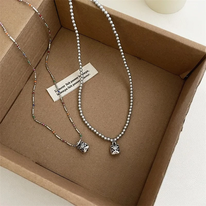 

Summer Jewelry Natural Stone Beads Titanium Steel Accessories Necklaces Collarbone Chains Awakening Lion Beads Necklaces Gift
