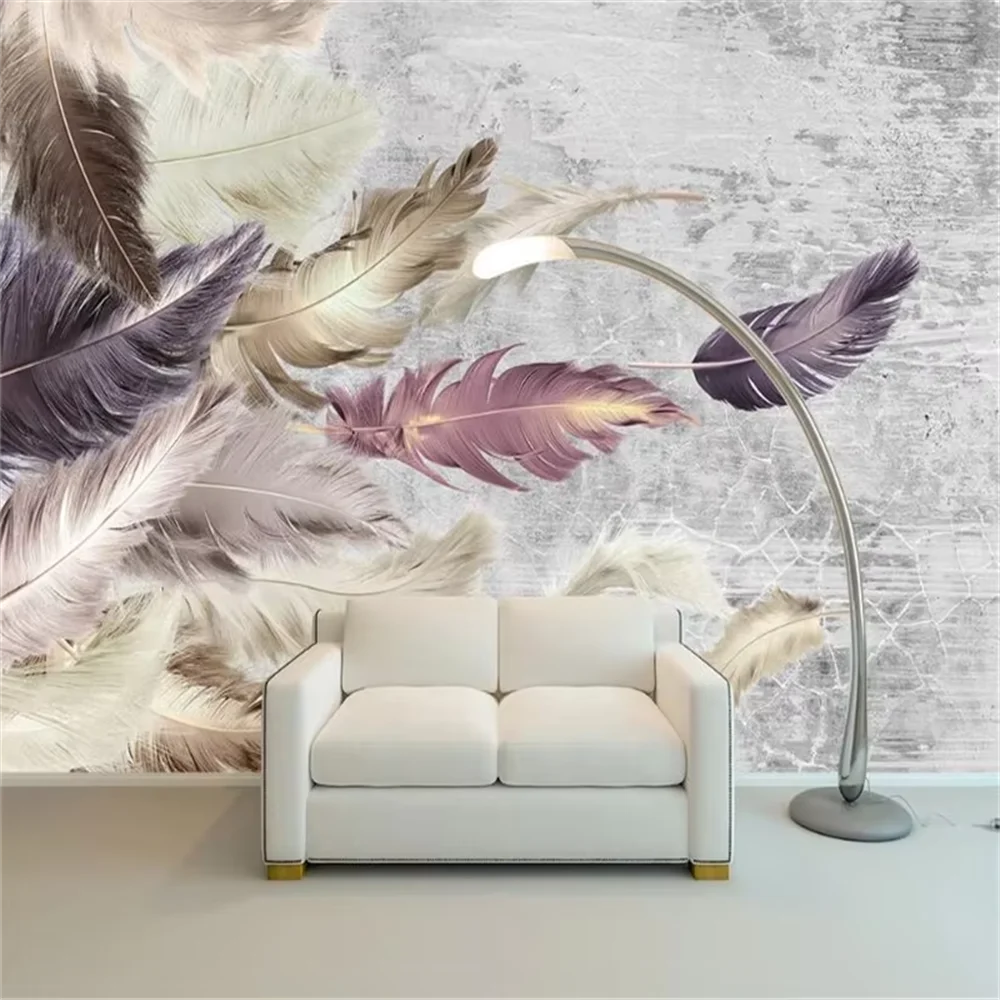 custom photo large wallpaper for living room mural Cement wall feather bedroom TV background 3D wall papers home decor Stickers