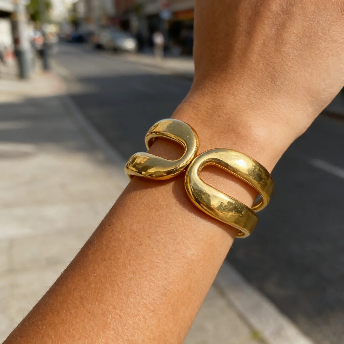 

LUXUKISSKIDS Minimalist 18K Gold Color Plated Double Layer Hollow Out Bangles Stainless Steel Spring Hard Bracelet Stylish Women