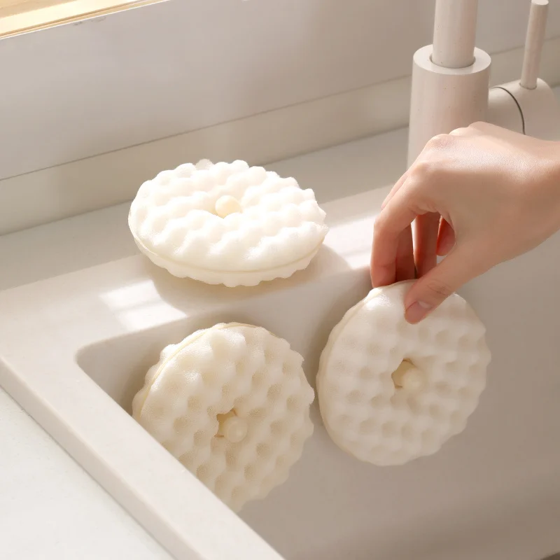 2Set Double-Sided Sponge Clean Brush With Suction Cup Household 3D Honeycomb Dishwashing Brush Kitchen Scouring Pad Clean Tool