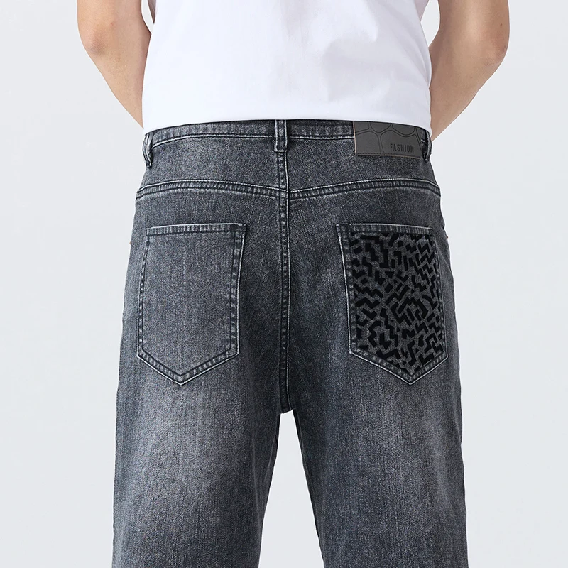Printed Pockets Men's Fashion Jeans Summer UltraThin Breathable Straight Loose Pants Comfortable Male Denim Pants