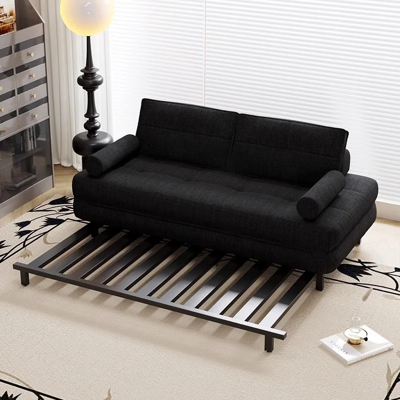 Black leather fabric single double bed and breakfast small apartment hotel living room foldable sofa bed integrated dual-use