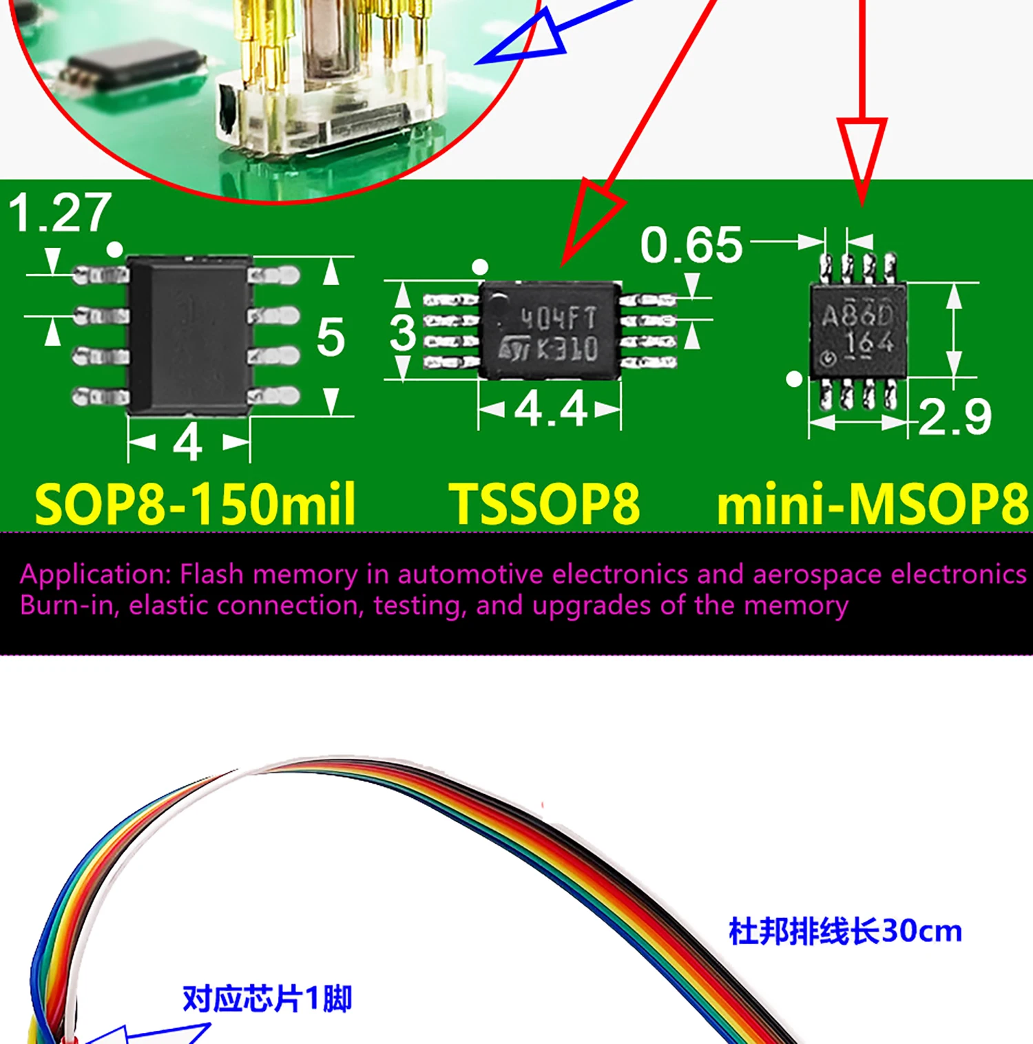TSSOP8 Programming Write Test Probe Download Cable Automotive Instrumentation Memory Chip Non-Destructive Microchip MiniSOP